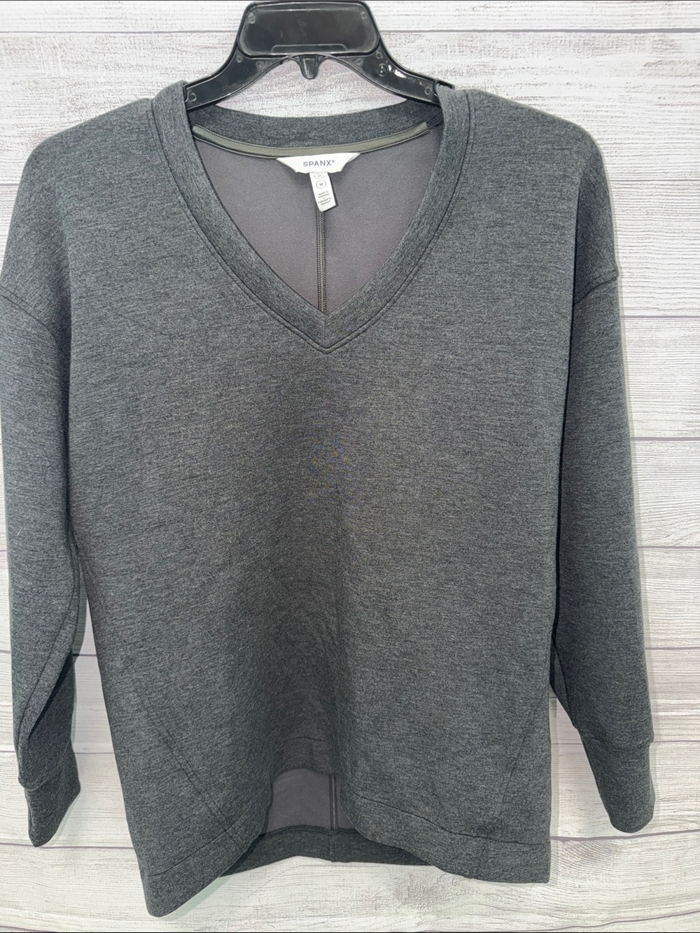 SPANX Women's Charcoal Gray V-Neck Sweatshirt
